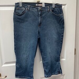 Q womens Faded Glory casual solid blue stretch plus size denim capris size 16